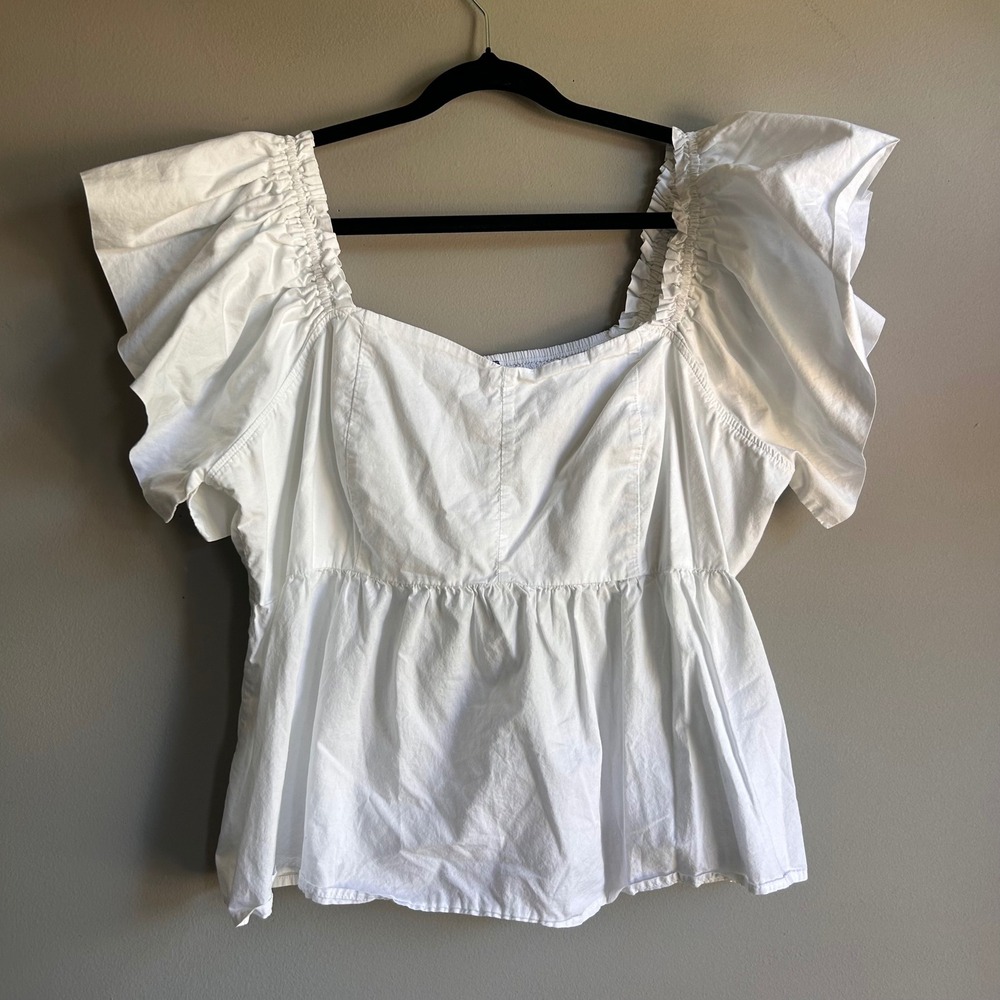 Old Navy White Puff Sleeve Peplum Top